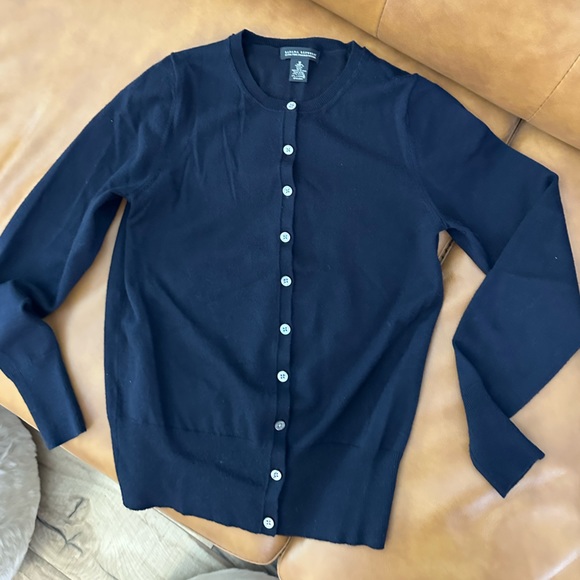 Banana Republic Navy Blue Extra Fine Italian Merino Wool Cardigan Sweater Medium - Picture 2 of 13